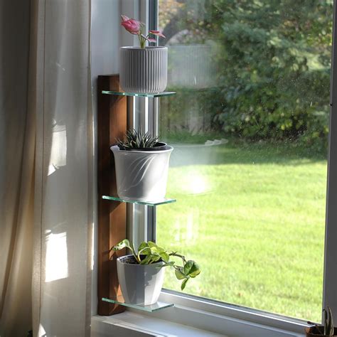 Daniels Plants 3 Tiered Window Sill Plant Shelf Real Wood And Glass