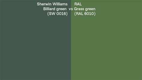 Sherwin Williams Billiard Green Sw 0016 Vs Ral Grass Green Ral 6010