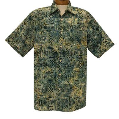 Men S Basic Options Batik Short Sleeve Cotton Shirt Sage L