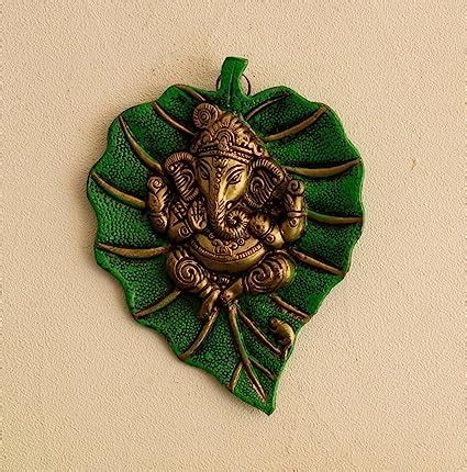 Buy Vastu Fengshui Green Metal Pipal Leaf Hanging Patta Ganesh Ji