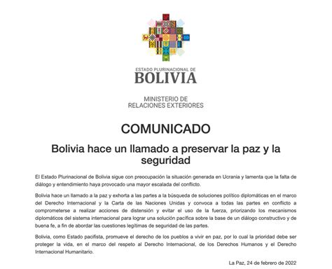 Bolivia Hace Un Llamado A Preservar La Paz Y La Seguridad Embajada De