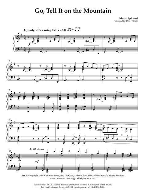 Go Tell It On The Mountain (Instrumental) Sheet Music PDF (Lifeway ...