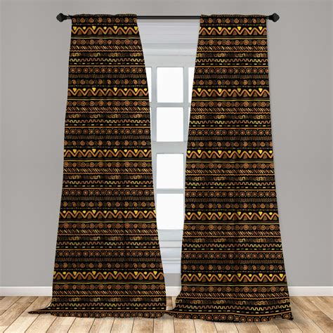 African Curtains 2 Panels Set Chevron Zigzag Circles And Spirals Timeless Vintage Art Design