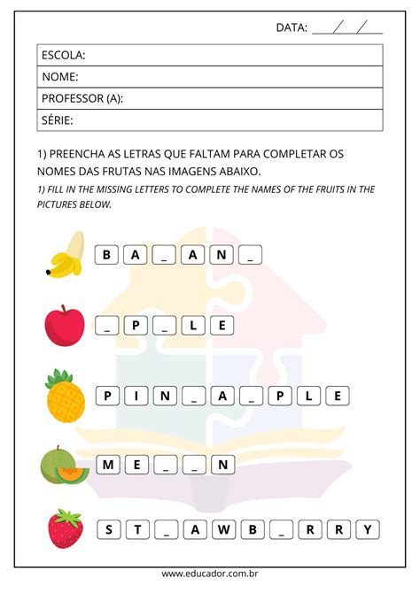 Atividades sobre frutas em inglês - Educador