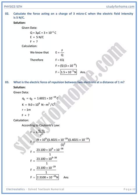 Electrostatic Solved Textbook Numericals Physics Th