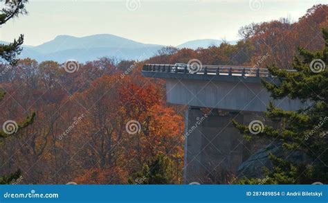 Mountain Fall Landscape With Linn Cove Viaduct Near Blowing Rock Blue