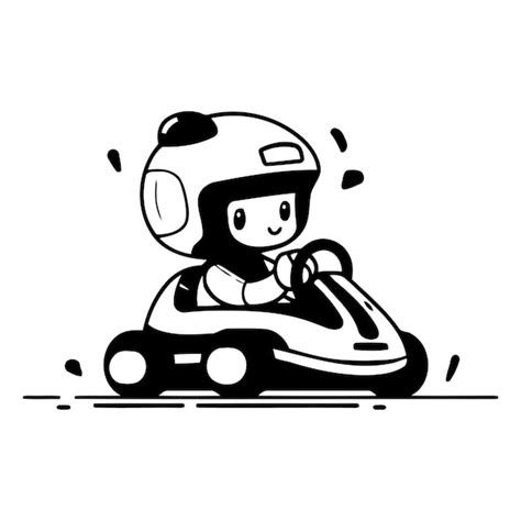 Um Bonito Rapaz De Karting De Desenho Animado Capacete Vetor Premium