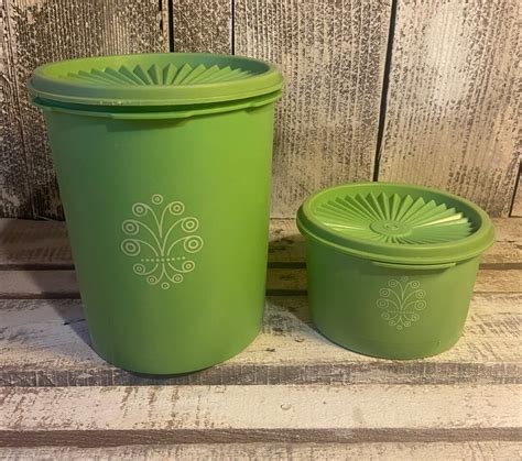 Vintage Tupperware Apple Green Canisters X 2 Two Lime Green Tupperware