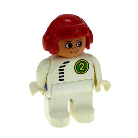 1 x Lego Duplo Figur Mann Hose weiß Overall Oberteil weiß mit Nr 2 in