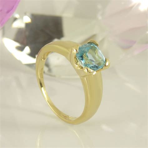 Ring Solitär 585 Gelbgold 14K 1 blauer Topas Edelstein Gr 55 eBay