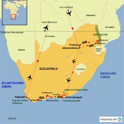 StepMap Südafrika Rundreise Landkarte für Südafrika