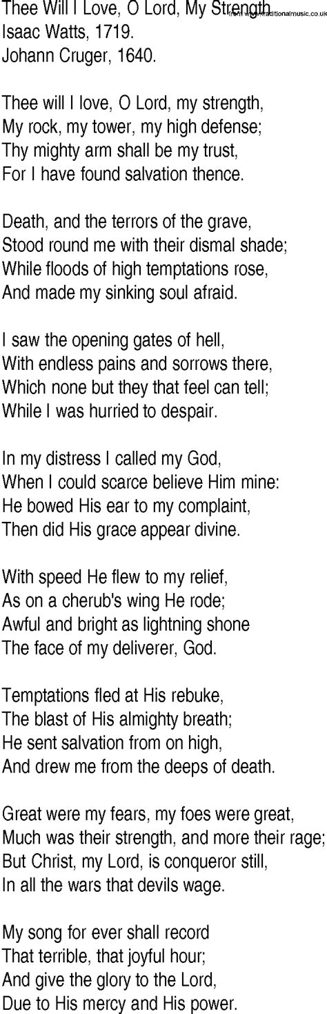 Hymn And Gospel Song Lyrics For Thee Will I Love O Lord My Strength By Isaac Watts