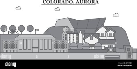 United States, Aurora city skyline isolated vector illustration, icons ...