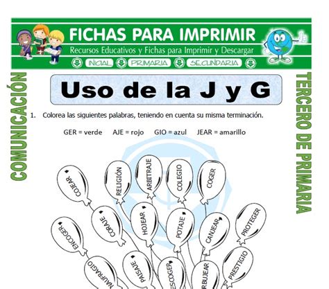 Uso De La J Y G Para Tercero De Primaria Fichas Para Imprimir