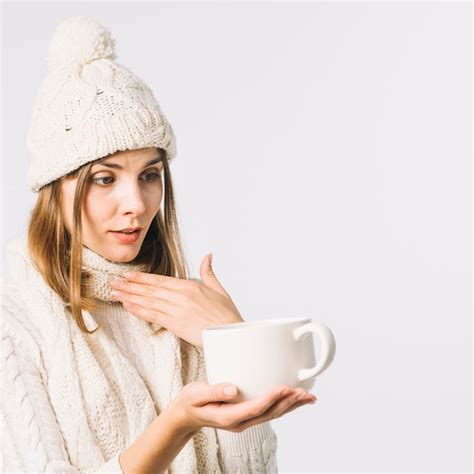 Premium Photo Woman With Sore Throat Holding Hot Drink