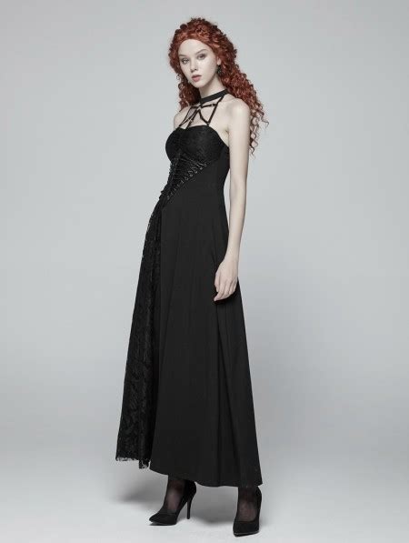 Punk Rave Black Gothic Halter Daily Wear Long Dress Darkincloset