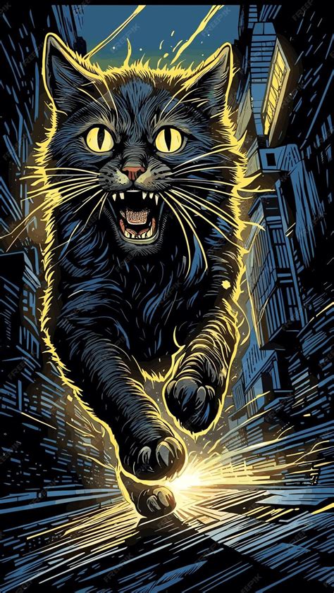 Premium Vector A Vector Of Black Cat Running In The Street Drawing