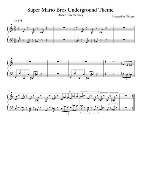 Super Mario Bros Underground Theme Sheet Music For Piano Solo Easy