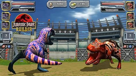 Rajasaurus Vs T Rex Jurassic Park Builder Jurassic Tournament Jurassic Park Builder Youtube