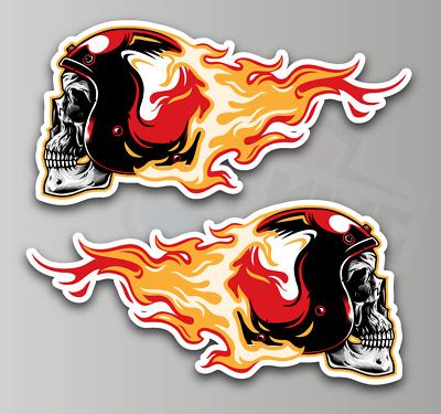 2 X SKULL FLAMES Burning Helmet - Vinyl Stickers Decals Tank Motorcycle 200mm | eBay