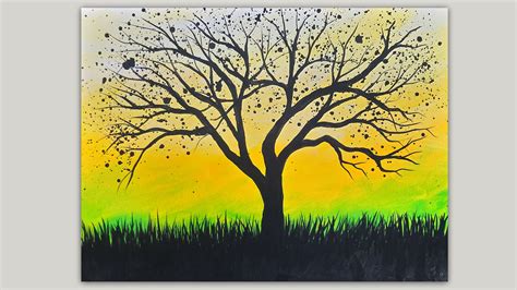 Simple splattered tree silhouette painting. This is an easy painting ...