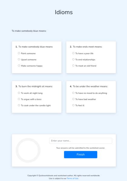 Idioms Interactive E Worksheet Quickworksheets