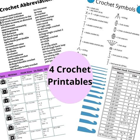 Ultimate Printable Crochet Charts Guide: Hook Sizes, Stitches ...