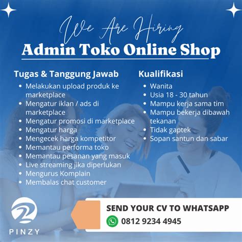 Lowongan Kerja Admin Online Shop Marketplace Di Pt Pinzy Indonesia