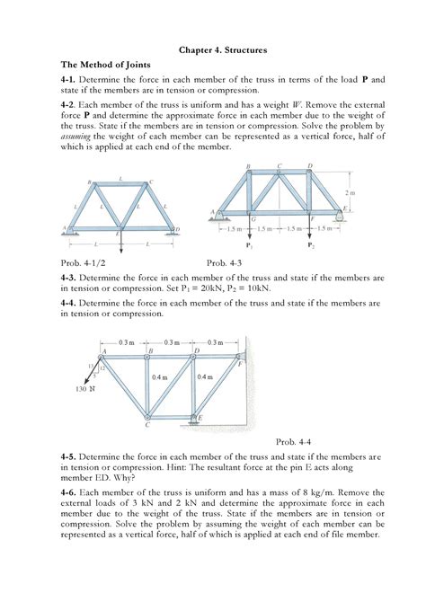 Chapter 4 Statics Problems Chapter 4 Structures The Method Of Joints