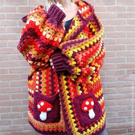 US NL Crochet Pattern Mushroom Hexa Cardi By Annah Haakt Boho Retro