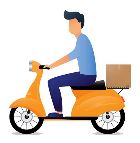 Delivery Man Ride Scooter Motorcycle Cartoon Png