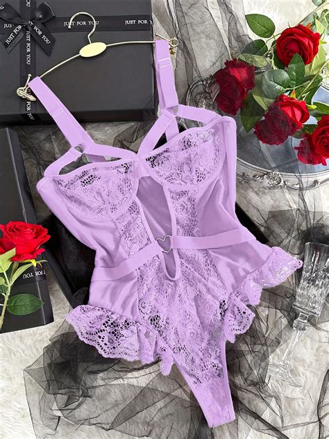 Lingerie Sexy En Dentelle Pour Femmes Couleur Unie Ajour E Dos Nu Porte