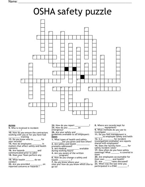 OSHA Safety Puzzle Crossword WordMint