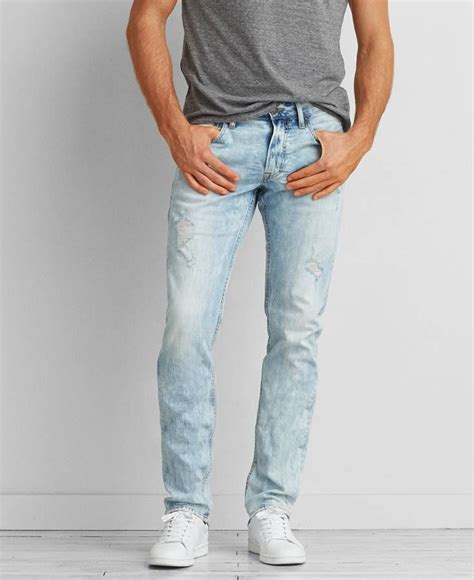 Aeo Slim Core Flex Jeans Men S Light Destroy Wash Light Blue Jeans