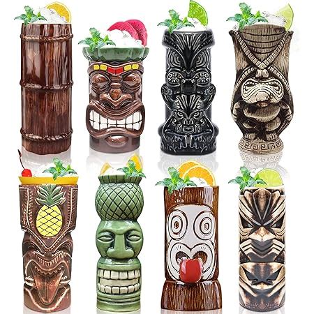 Amazon De Tiki Becher Set Mit 4 Bechern Aus Keramik Hawaiianische