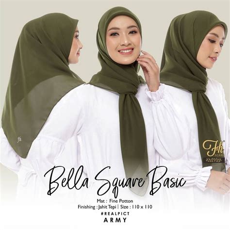 Bella Square Basic Premium Original Warna Army Daily Hijab Hijab