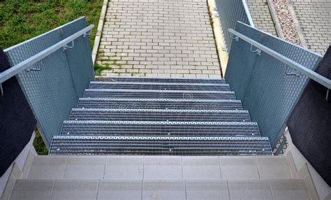 Stairs To a Residential Building Made of Stainless Steel Grid ...