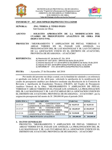 Informe Mph2018 Presupuesto Analitico Presupuesto Hormigón