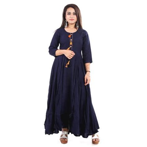 Party Wear 3 4th Sleeve Trendy Anarkali Cotton Kurti Size S Xxl Wash