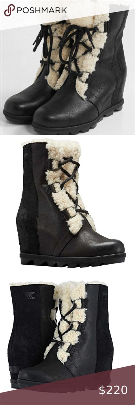 Sorel🌹joan Of Arctic Wedges Shearling Black 8 5 Joan Of Arctic Wedge Womens Shoes Wedges