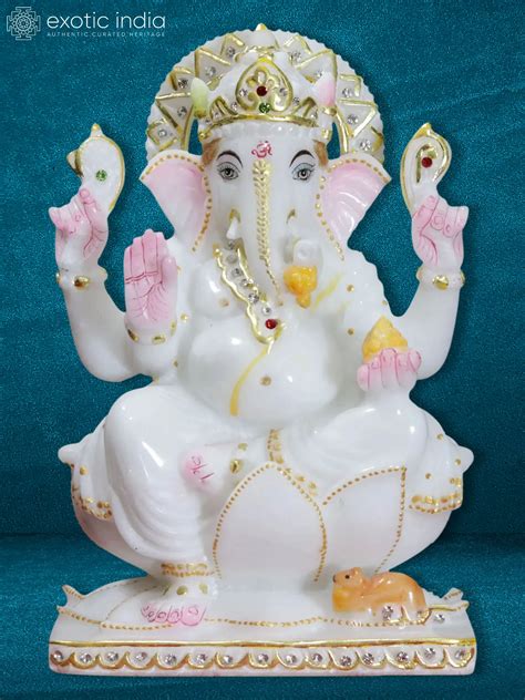 9 White Glossy Marble Shree Lord Ganesha Sculpture Makrana Marble