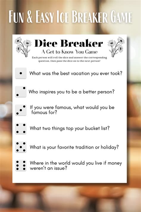 Ice Breaker Group Game Printable Gathering Dicebreaker Activity Mixer Or Team Building Activity