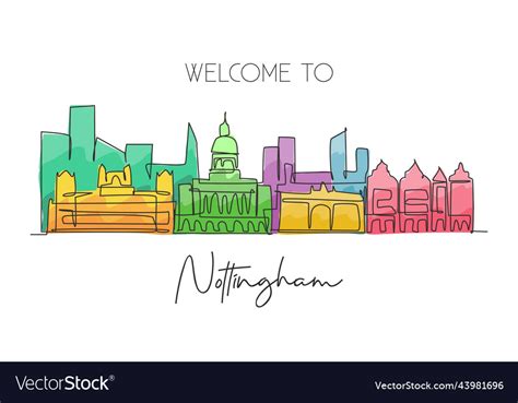 One single line drawing nottingham city skyline Vector Image