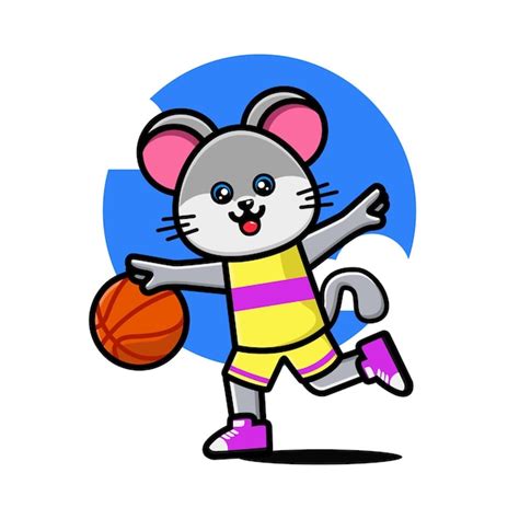 Rato Bonitinho Feliz Jogando Basquete Vetor Premium