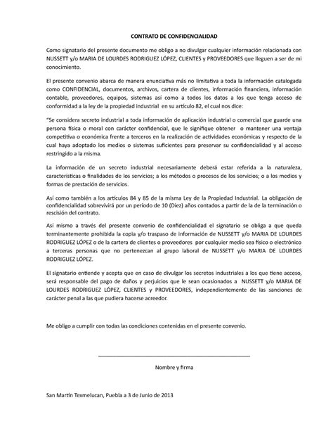 Contrato De Confidencialidad Para Los Trabajadores Contrato De Confidencialidad Como