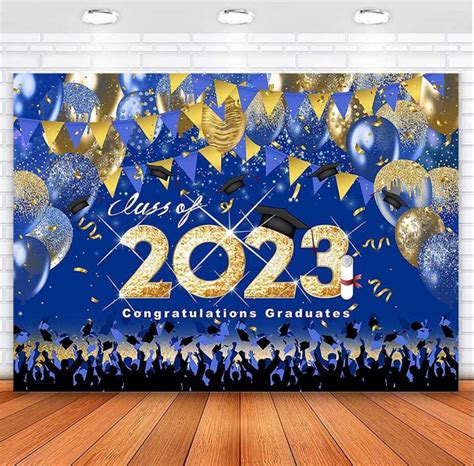 7x5ft Class Of 2023 Graduation Backdrop Blue And Gold Balloons Congratulations Graduates