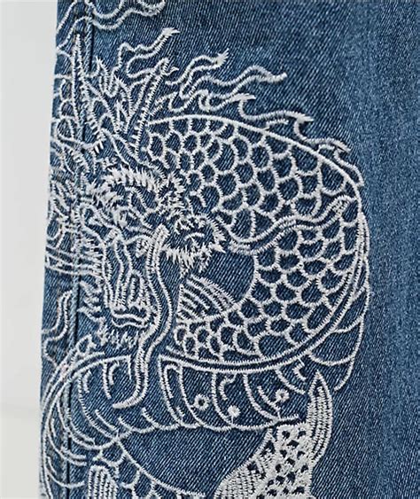 Empyre Tori Dragon Embroidery Blue Denim Skate Jeans