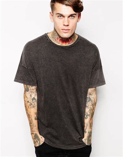 Asos T Shirt With Acid Wash And Oversized Dropped Shoulder Fit In Black