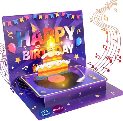 TINTECUSA Cartes d anniversaire musicales 3D bougies à LED soufflantes