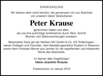 Traueranzeigen Von Peter Krause Trauer Nordkurier